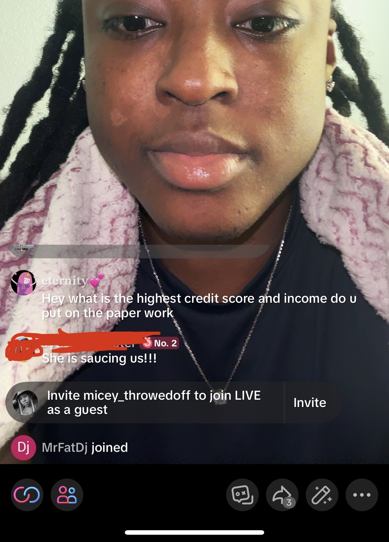 Client testimonial screenshot from TikTok Live