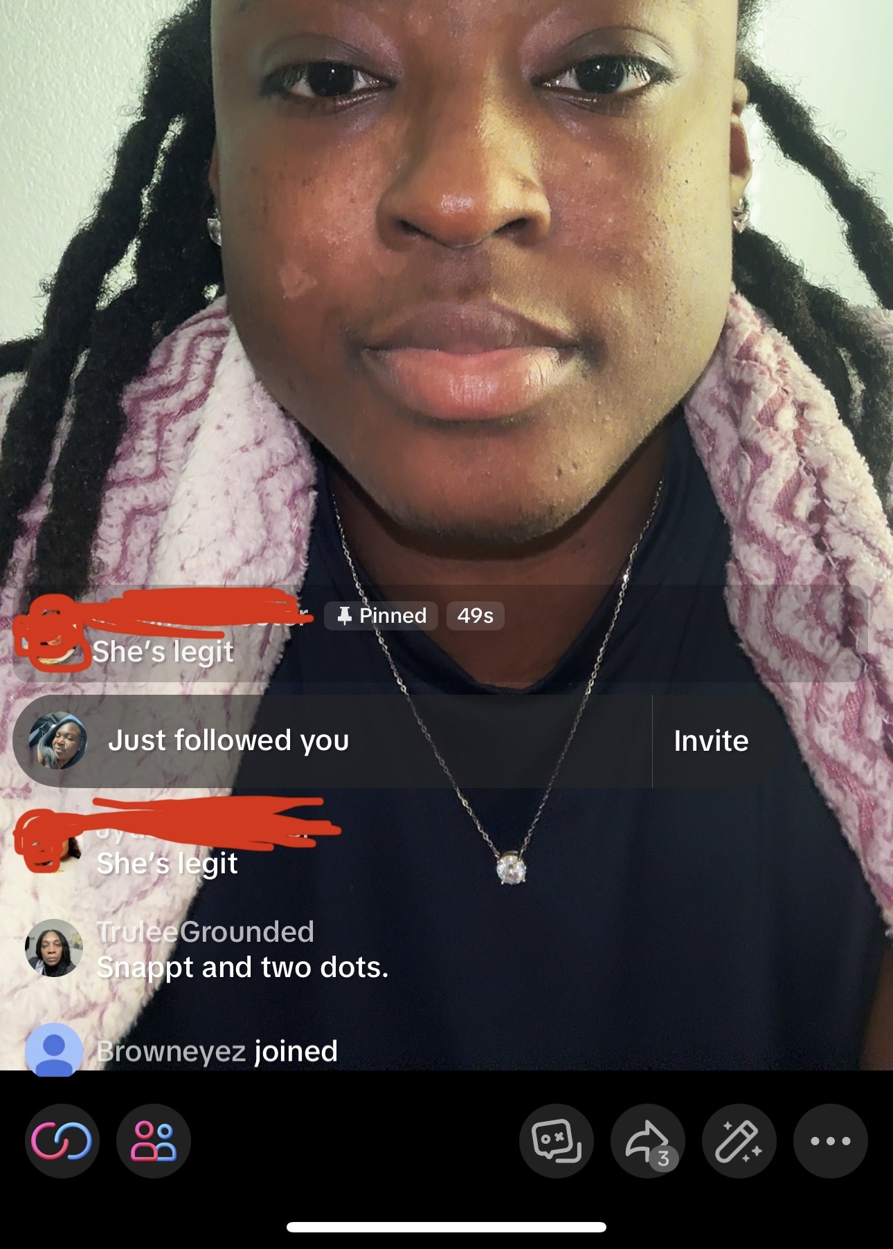 Client testimonial screenshot from TikTok Live